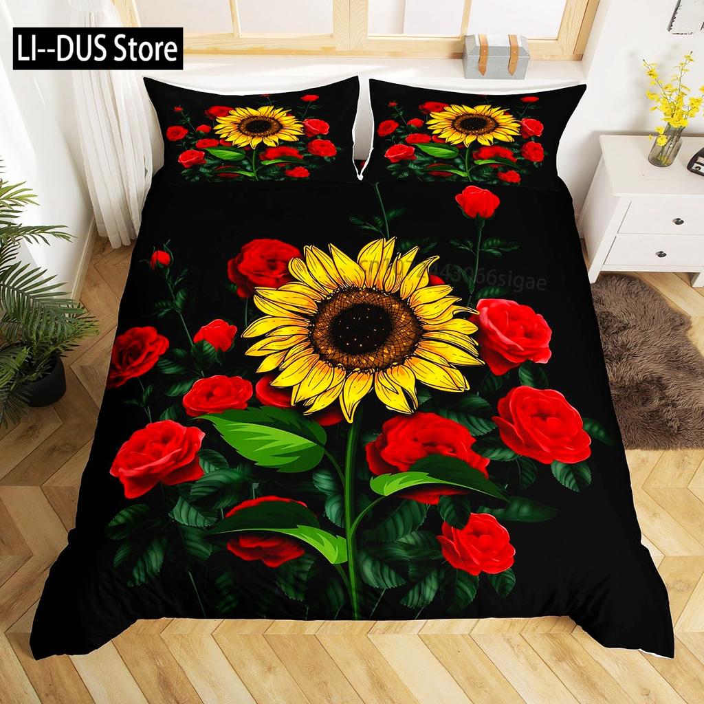 Roses Bedding Set Duvet Cover for Girls Women Couple Lover Romantic Comforter Cover Valentine's Day Bedroom Decor Quilt Cover