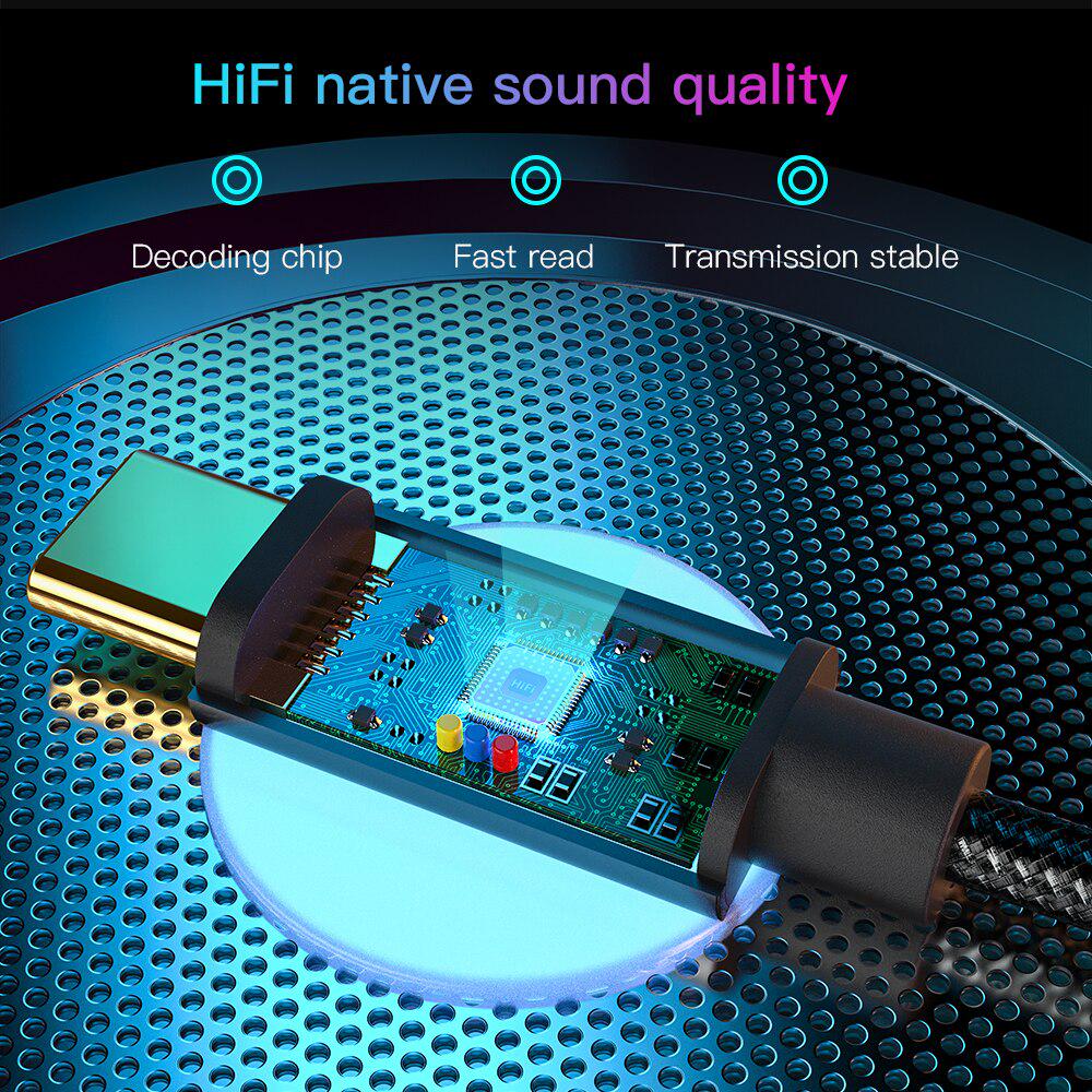 KEYSION HIFI DAC Earphone Amplifier USB Type C To AUX Male Speaker Audio Adapter Car AUX Converter