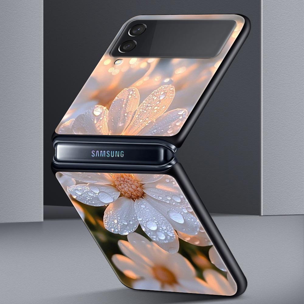 Phone Case for Samsung Galaxy Z Flip 3 4 5 6 7 Folding Shell For Samsung Z Flip4 Flip5 PC Hard Cover Soft Pale Little Flower