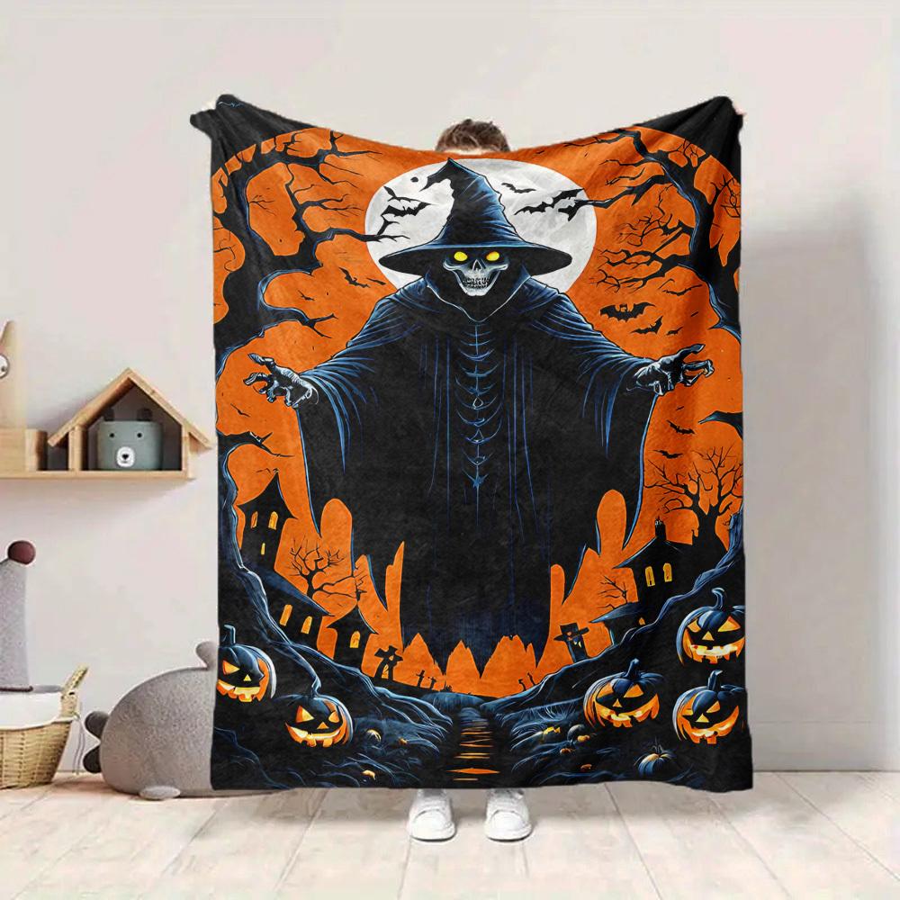 1pc Halloween Spooky Blanket, Lightweight Flannel Throw Blanket For Sofa, Bed, Travel, Camping, Living Room, Office, Couch, Chair, And Bed