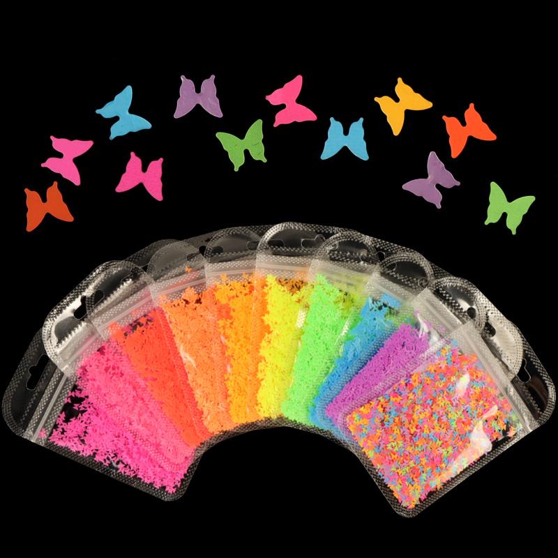 

10 шт./компл. флуоресцентные блестки для ногтей в форме бабочки, блестящие подвески, дизайн ногтей, аксессуары для украшения маникюра