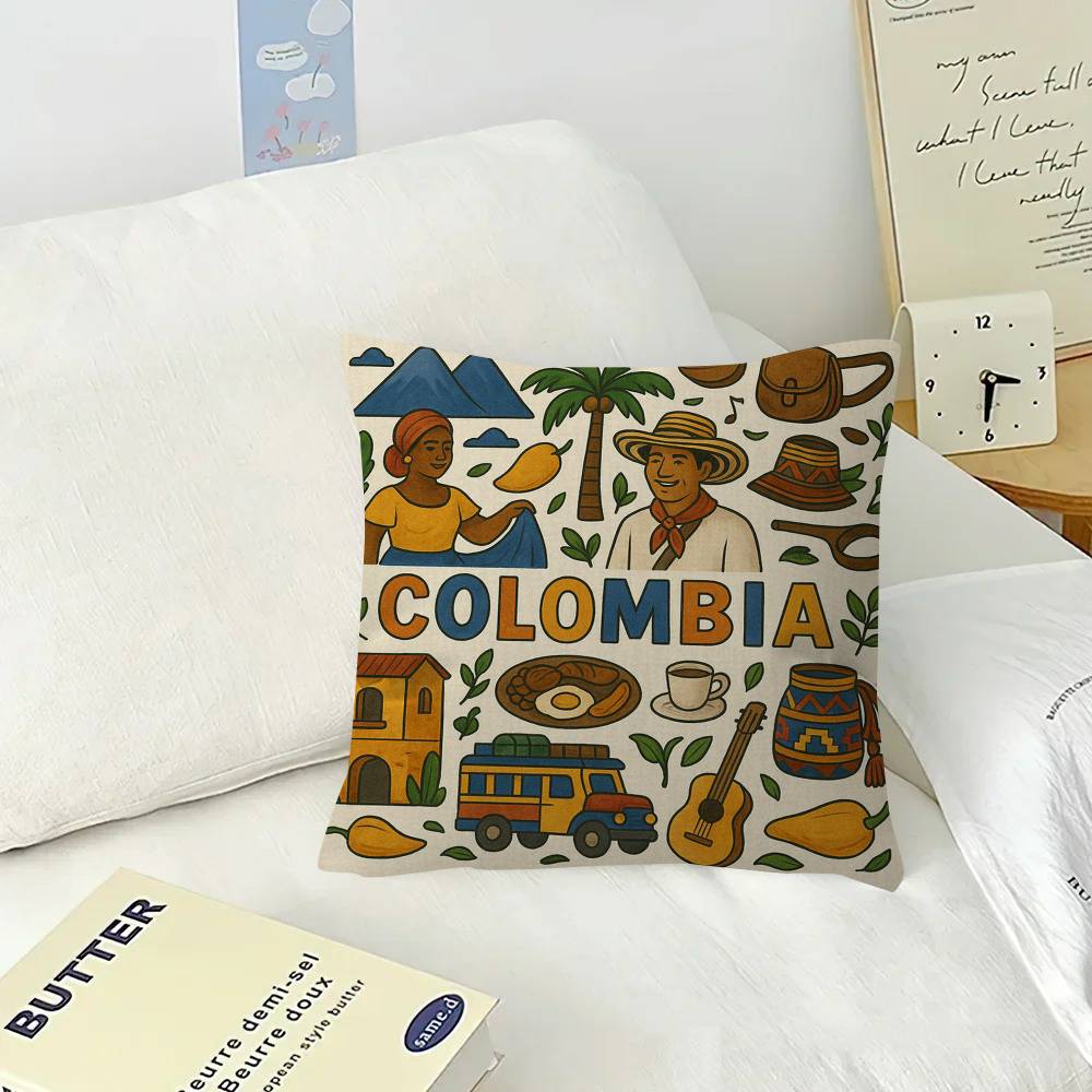 Vintage Landscape Colombia   Pillow Covers Cartoon Sofa Decorative Home Double-sided Printing Short Plush Cute Cushion Cover