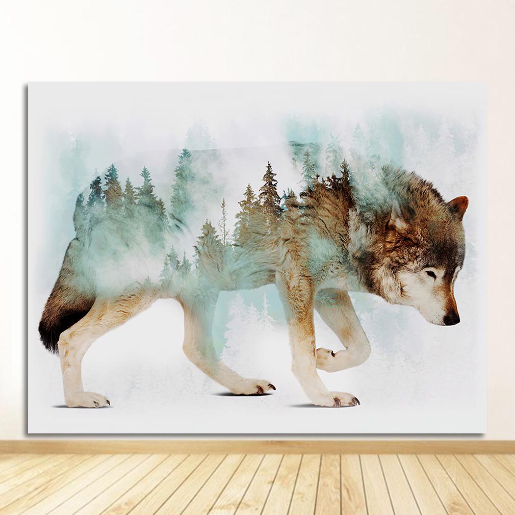 Nordic Posters And Prints Wall Art Canvas Painting Abstract Animal Wall Pictures For Kids Room Landscape Forest Bear Fox Wolf