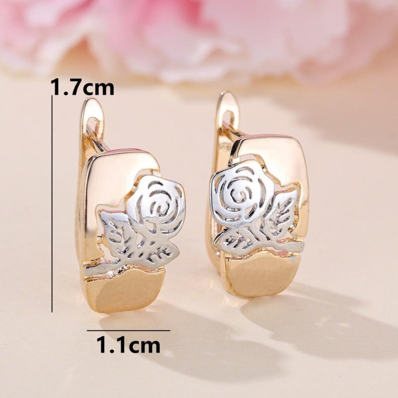 New Design Champagne Gold Glossy White K Flower Ear Buckle Earrings