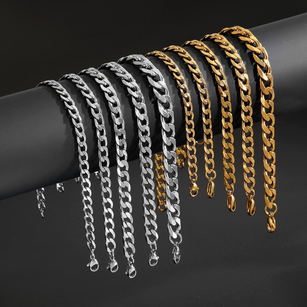 Gold Plated Stainless Steel Six-Sided Bracelet - Hip Hop Style Cuban Chain Jewelry
