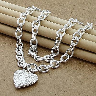 Silber 925 Schmuck Halskette Mode Fotorahmen Herz Halskette Anhänger Trendiger Schmuck