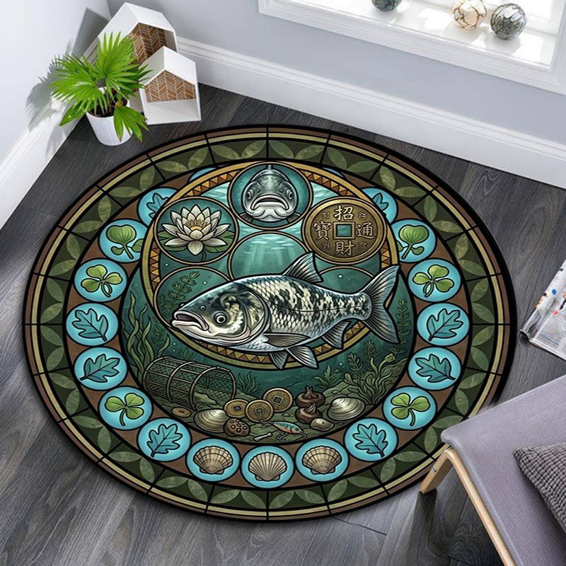 Fish Insects Nature Round Area Rug Under Office Chairs Bedroom Living Room Home Decor