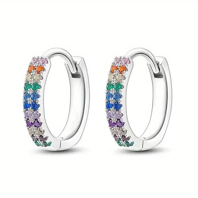 Простые модные женские серьги Геометрические Цветные Инкрустированы цирконами Персонализированные Трендовые Нишевые Легкая роскошь Высококлассный Тренд Вечеринка