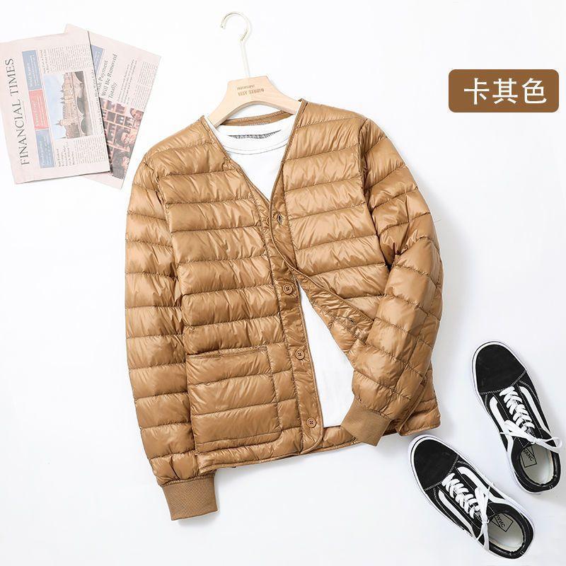 2025 down jacket men's short slim fit thickened warm and thin collarless V-neck white duck down liner jacket cotton jacket