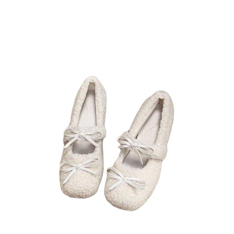 Small inner height increase 5cm fluffy shoes women's 2025 new autumn Mary Jane bow velvet beanie shoes