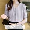Short Chiffon Loose Body Summer [Bidason] Women's Blouse, Sleeve, Shirt, V-Neck, Summer, Fit, Slimming, Tuck, Casual, Covering, Neat, Stylish, Cute,