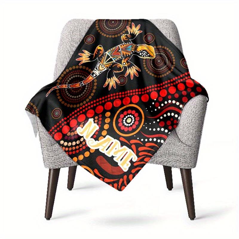 Coperta Artistica Aborigena Australiana Personalizzata Nome Lucertola Pittura a Punti Pile Coperta Morbida Calda per Tutte le Stagioni Biancheria da Letto Casa