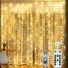 HOME LIGHTING Window Curtain String Lights, 300 LED 8 Lighting Modes Fairy Copper Light with Remote, USB Powered for Christmas Party Wedding Home