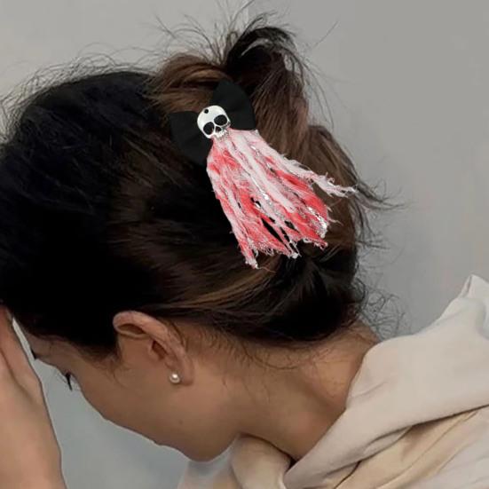 Halloween Blood Mesh Accessory Short Fingerless Wrist Gloves Spooky Skull Bow Hairpins for Halloween Masquerade Cosplay Party