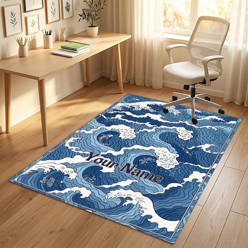 Ocean Otter Theme Soft Crystal Velvet Rug Custom Name & Text Print Non Slip Floor Rug for Bedroom Living Room
