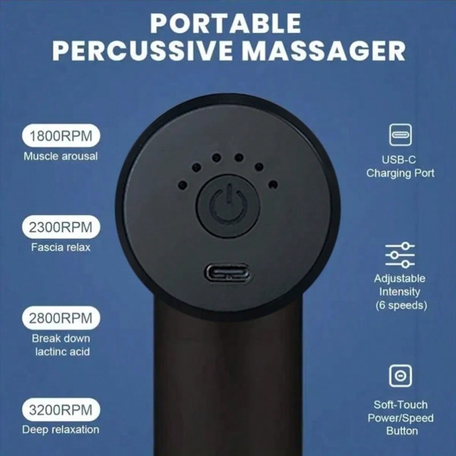 Pistol de Masaj pentru Țesut Profund cu 4 Capete pentru Alinarea Corpului Întreg, Instrument Ultimativ de Recuperare Musculară, Plastic de Calitate Familială, Încărcare USB