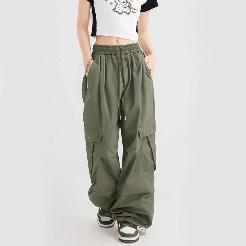 Pantaloni cargo de vară, vintage, de stradă, verde armată, pentru femei, Y2K, japonezi, cu buzunar largi, pantaloni de sport Harajuku, supradimensionați, largi