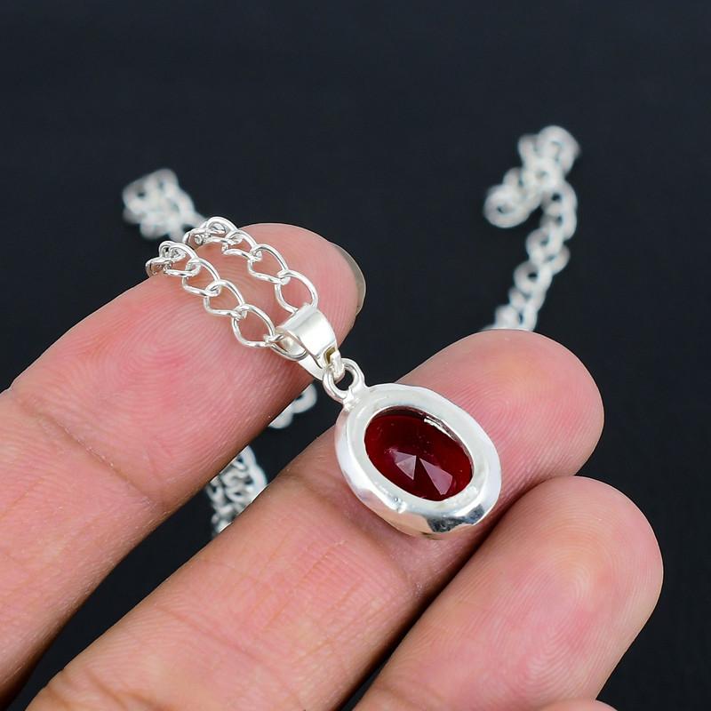 Garnet Faceted S Lock Chain Pendant HandCrafted Fine Polished 925 Sterling Silver Pendant with Morden Design Gift for Wedding Bridal