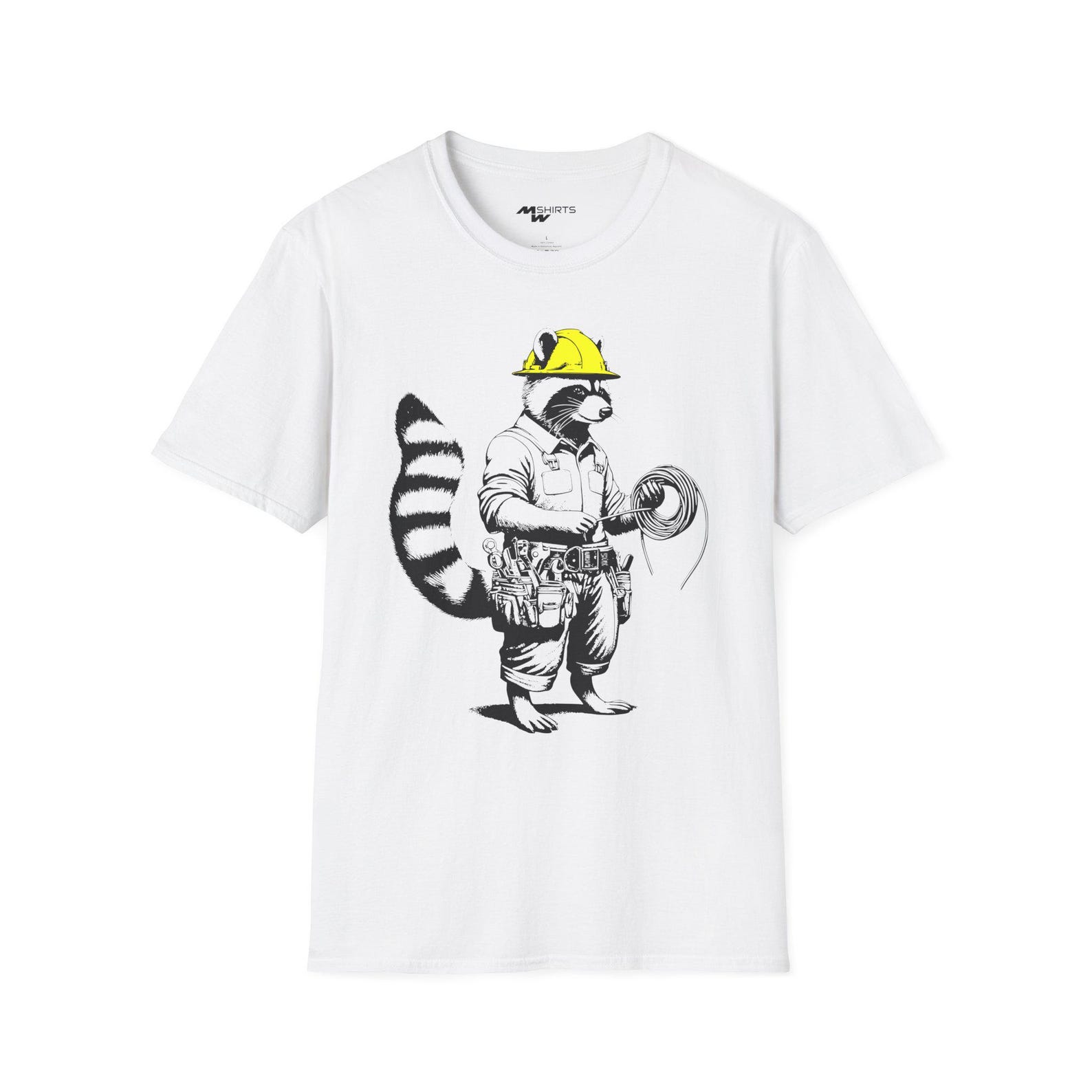 Engraving-Style Electrician Raccoon/ Unisex Softstyle T-Shirt S
