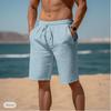 Men Drawstring Elastic Waist Solid Color Loose Casual Cotton Linen Beach Shorts