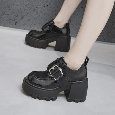 Mocassini da donna primavera 2025 con suola spessa - Scarpe in pelle con tacco alto in stile britannico con rialzo interno