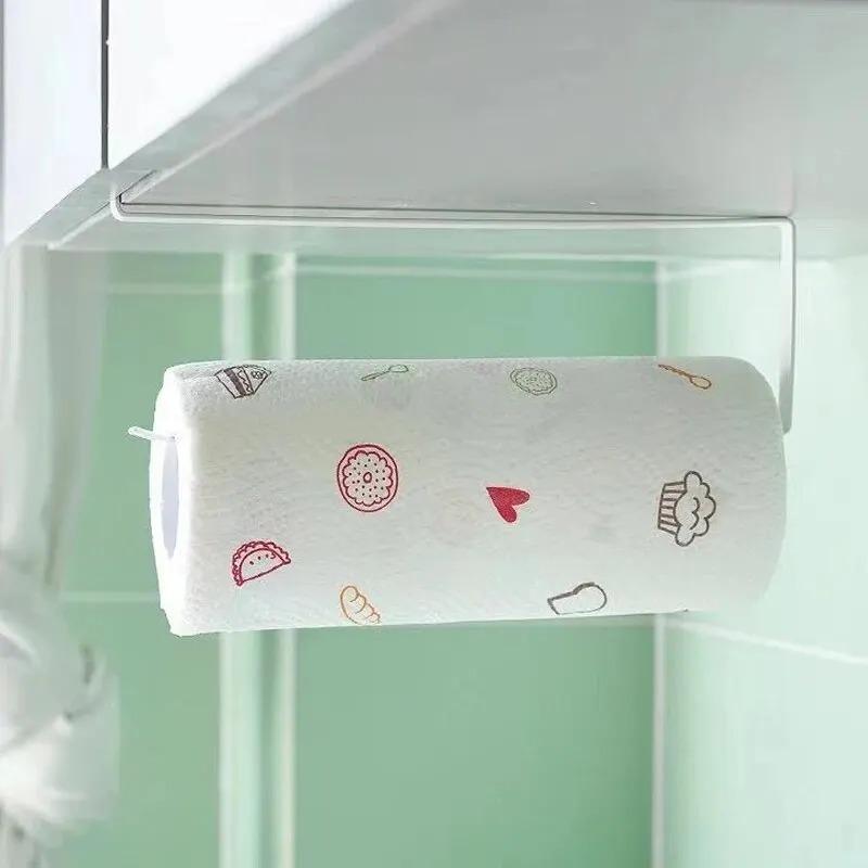 Paper Roll Holder  No Punching Storage Rack for Home, Towel Rack Cling Film Storage Rack Bathroom Hanging Shelf Kitchen Tissue Accessories