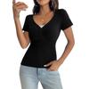 Spring and Summer Women's T-shirt Y2K Wind Sweet and Spicy Solid Colour Slim Lace Splicing V-neck Short-sleeved Tops