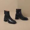 Damen Chelsea Boots Neu Runde Zehenpartie Blockabsatz Damenstiefel Outdoor High Heel Reißverschluss hinten Lederstiefel Zapatos Mujer D475