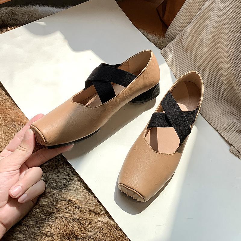 Grape Mom Studiolee High Heel Mary Jane Single Shoes Vintage Cross Strap Square Head Cowhide Cowhide Coarse Heel Ballet Shoes