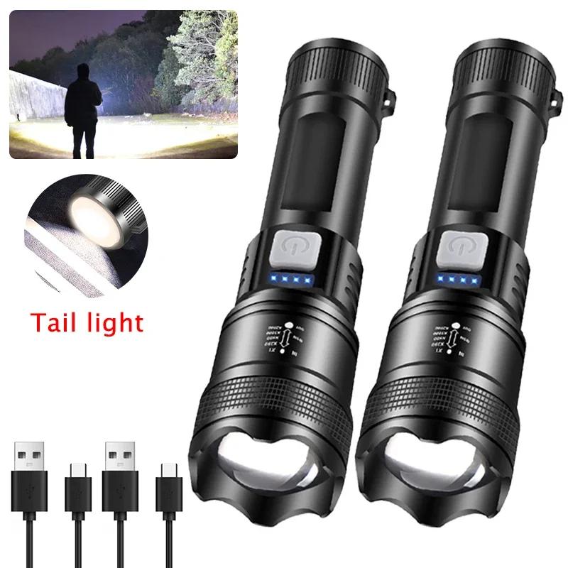 1-3PCS High Strong Power Led Flashlights Tactical Torch with Display Light USB Charging Camping Fishing Emergency Zoom Lantern