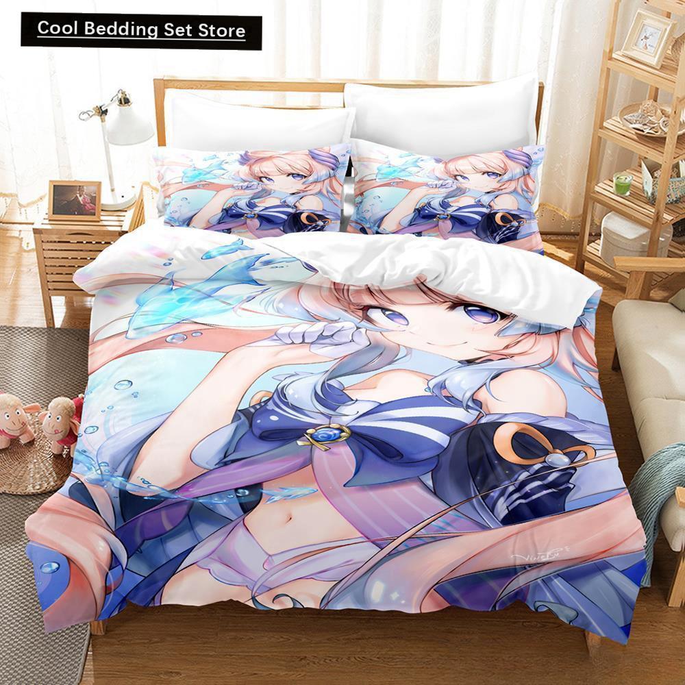 Genshin Impact Sangonomiya Kokomi Bedding Set Cartoon Anime Three-piece Set Adult Kid Bedroom Duvet Cover Sets 3D Kawaii Girls