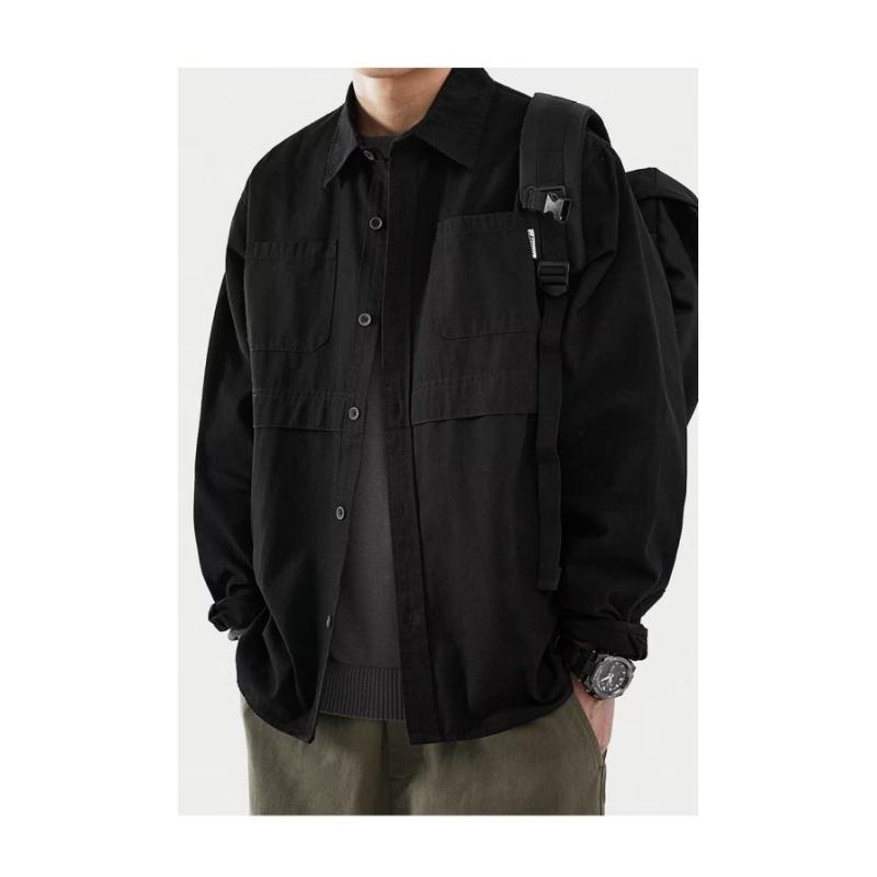 

Мужская весенне-осенняя рабочая одежда, повседневная рубашка, рубашка большого размера с длинным рукавом M чёрный