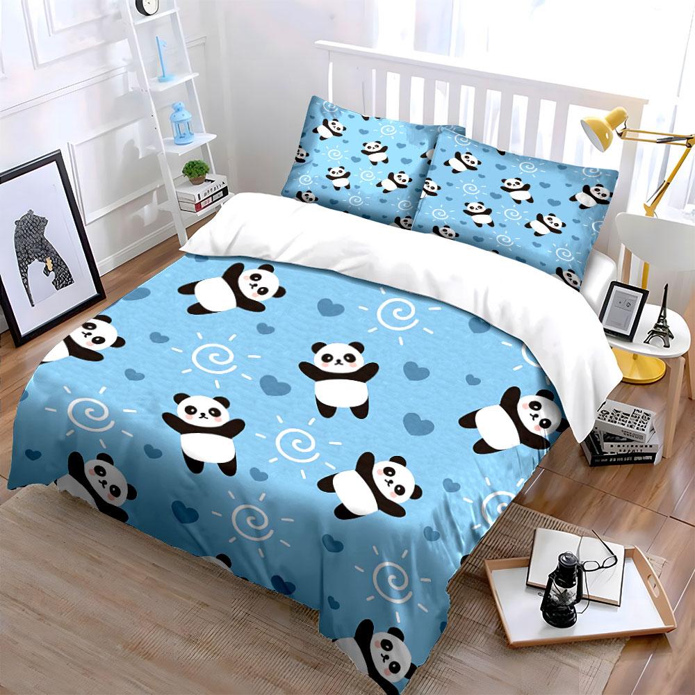 Cute Panda and Hearts Pattern Bedding Duvet Cover Set Duvet Cover Pillowcases (1*Duvet Cover 2*Pillowcases, without duvet insert)
