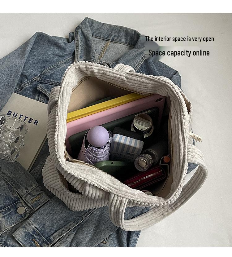 Korean Style Large Corduroy Tote Bag - Versatile Casual Student & Commute Shoulder Bag