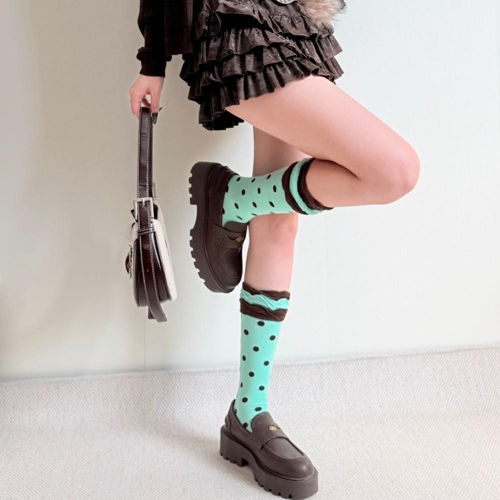 Elastic Polka Dot Socks Breathable Calf Socks Sweet Colorful Socks Daily Wear