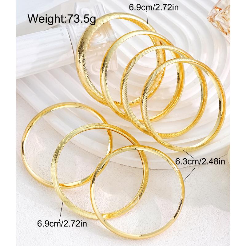 7Pcs Gold Color Bangle Set For Women Fashion Hammered Smooth Open Cuff Bracelet Trendy Stackable Wristband Boho Jewelry Gift New