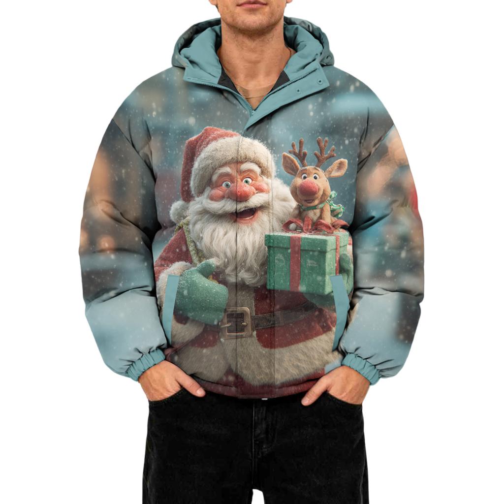 Men's Oversized Casual Down Jacket With Long Sleeves And Hood