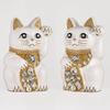 Lucky Cat Jewelry Cat Left Paw Raised Ceramic Lucky Cat Maneki Neko Feng Shui Ornament Offering Box (L-SIZE White) / - (Lucky Cat) - - (jw_L White)