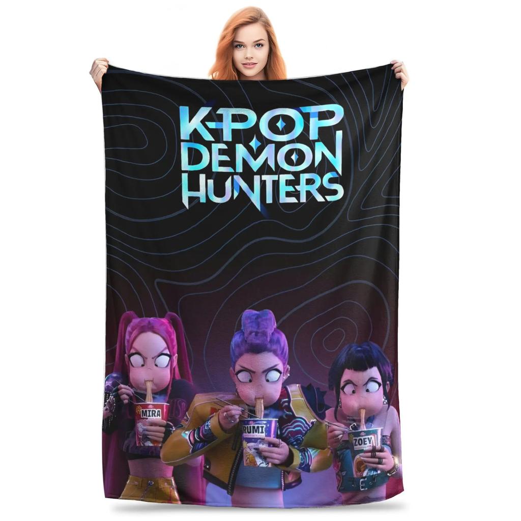 KPop Dämonenjäger Huntrix Decken Flanell Herbst/Winter Tragbare Weiche Überwürfe für Bettwäsche Couch Tagesdecken