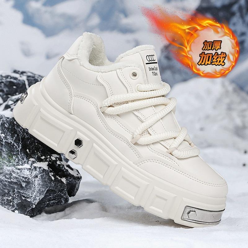 Fleece warm men's shoes winter 2024 new sports shoes adolescent students platform casual trendy shoes men's cotton shoes