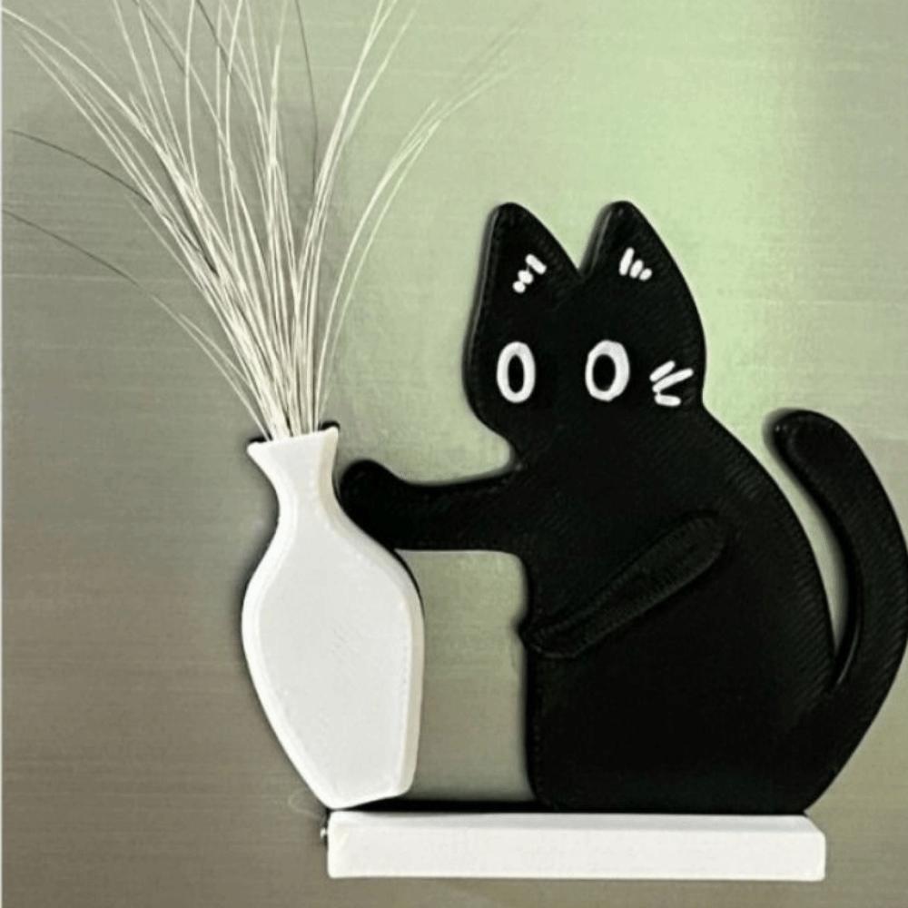 Svart Katt Skjuter Katthårssamlare Kreativ Kylskåpsmagnet Vas Dekor Pälssamlare