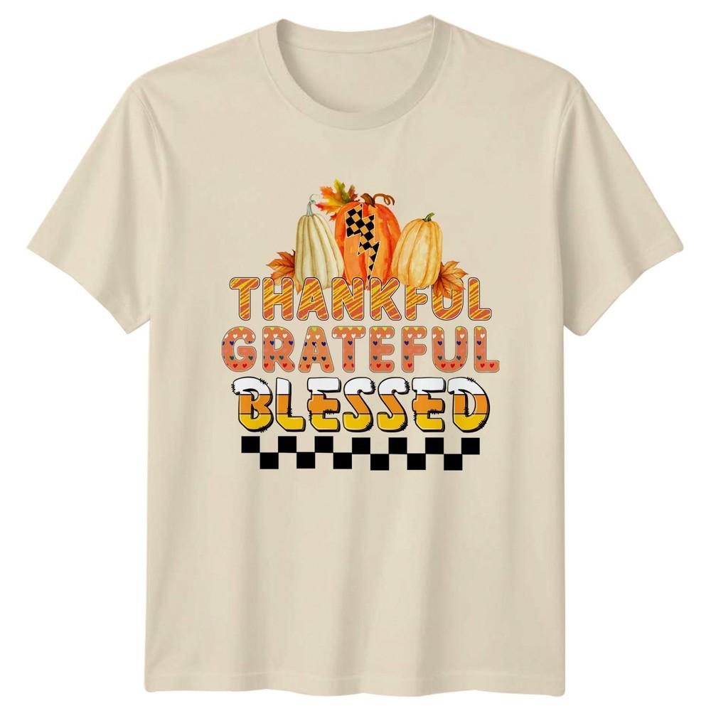 Thankful Grateful Blessed Unisexs TShirt Retro Fall Thanksgiving Gift For Her