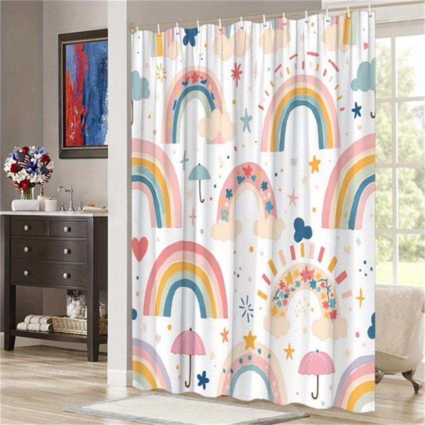 

Colorful Rainbow Waterproof Shower Curtain, Fun Kids Bathroom Decor With Clouds, Stars, And Umbrellas W60H190(CM)-1 Pcs