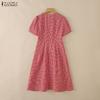 ZANZEA Women Casual V-Neck Short Sleeve Grid Print Dress