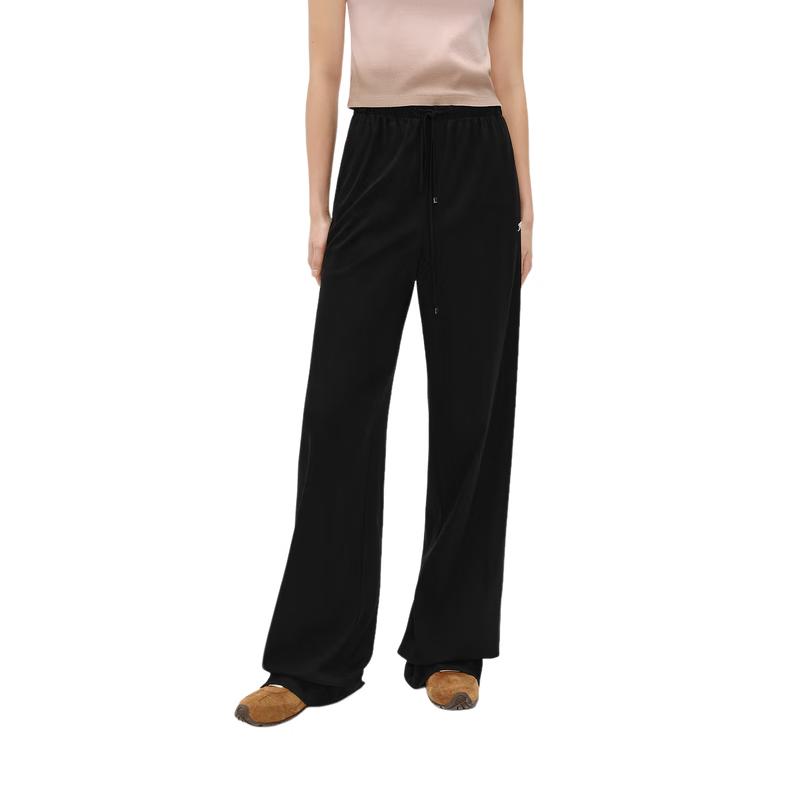 

MO&Co. Женские брюки из смесового хлопка с высокой посадкой, широкими штанинами и кулиской для отдыха S 160