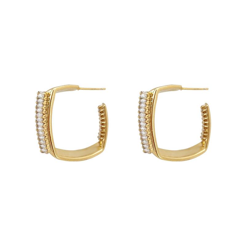 Geometric Square Stud Exquisite Diamond-Set Atmospheric High-End Versatile Niche Design Cold Wind