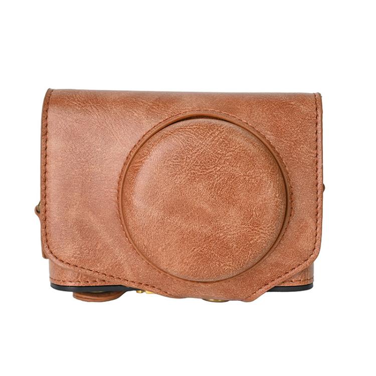 Custodia a sacca per fotocamera a corpo intero in PU-pelle retrò con apertura a tirante e tracolla, Custodia protettiva per Canon G7 X Mark III / SX740 HS