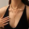 Long Cross Necklace Alloy Beads Stacked Design Portrait Tag Collarbone Chain Jewelry Women