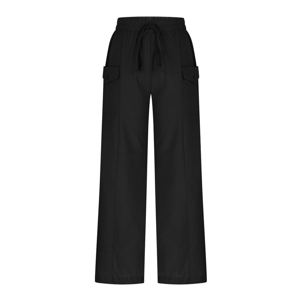 Women's Loose-Fit Casual Wide-Leg Pants With Pockets, Drawstring Waist, And Elastic Waistband