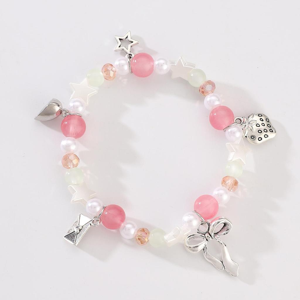 Jordbær Konvolutt Anheng Perle Elastisitet Kjærlighet Par Armbånd Ferie Beste Venn Gave